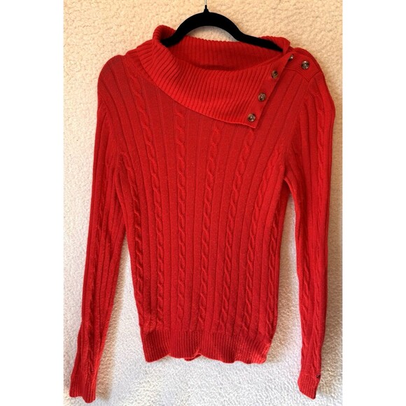 Tommy Hilfiger Sweaters - Tommy Hilfiger M Red Cable Knit Viscose Blend Sweater